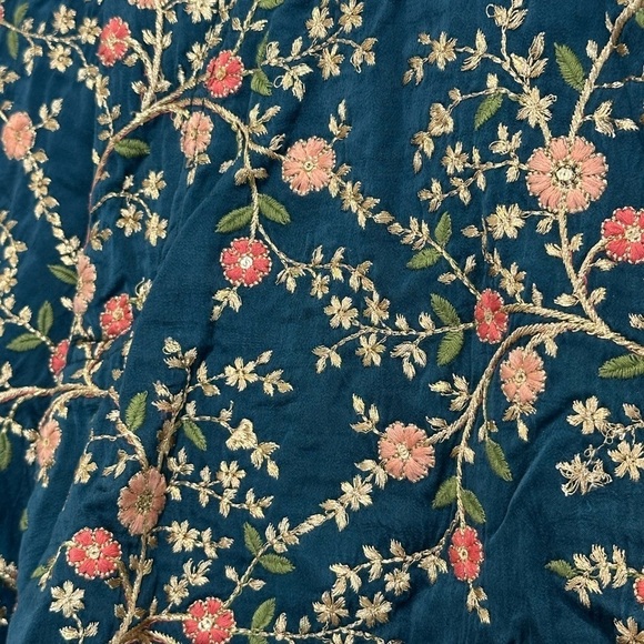 Momo New York Floral Embroidered Silk Shorts X Free People Turquoise Medium Boho - Picture 9 of 12